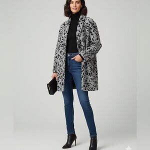 Banana Republic Bouclé Knit Collarless Coat Grey Black Wool Blend S